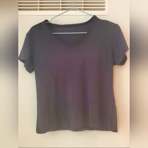 Navy Blue Classic Cropped V-Neck T-Shirt Casual Everyday Essential Size M